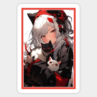 Aesthetic Anime Girl Red White Black | Quality Aesthetic Anime Design | Chibi Manga Anime Art Sticker